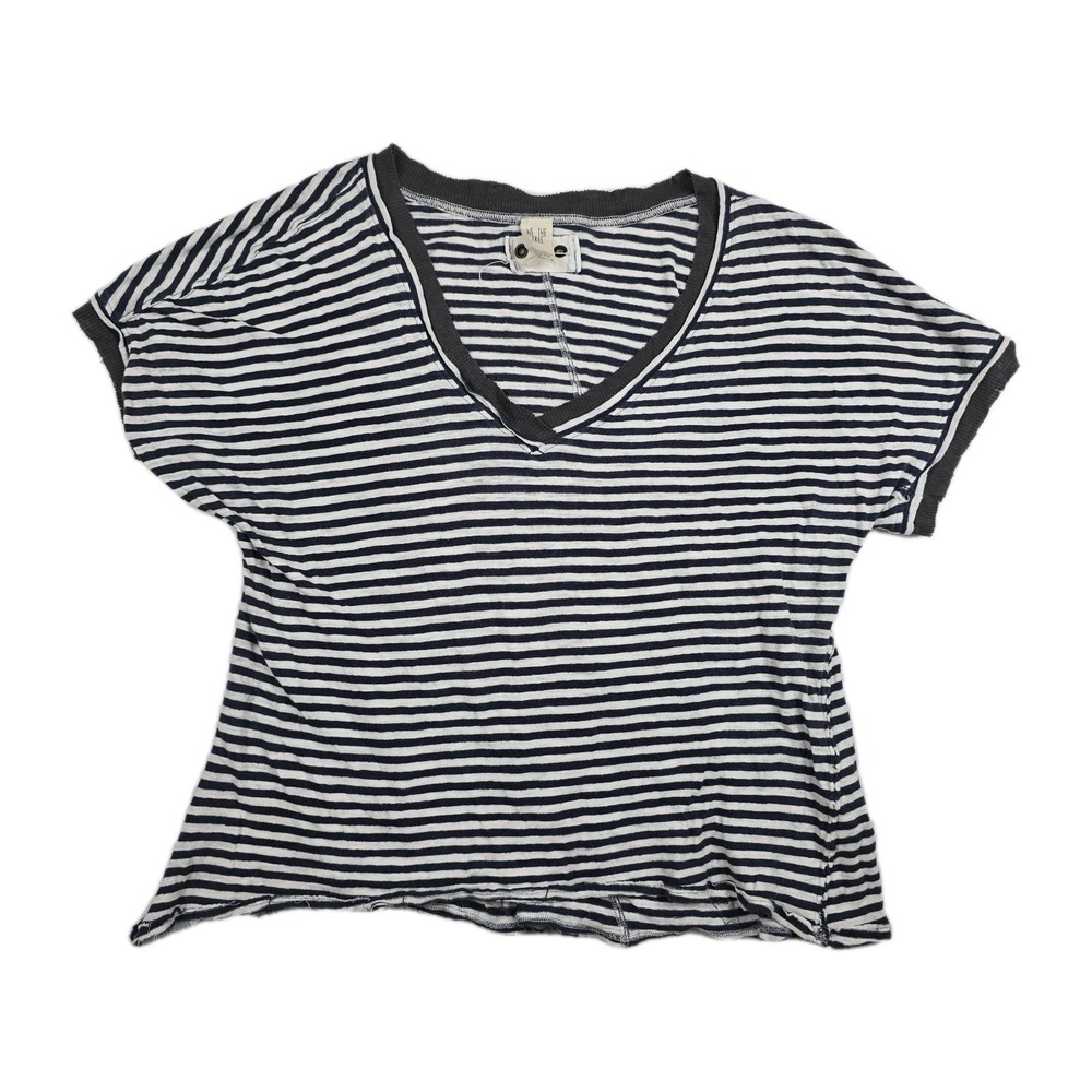 We The Free Women's Size Small Navy Blue White Striped V-Neck Cutoff T-Shirt